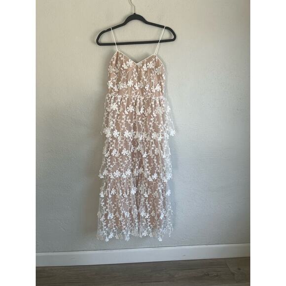 Anthropologie Endless Rose Woman  White CROCHET LAYERED MIDI DRESS, Size… - Picture 5 of 13
